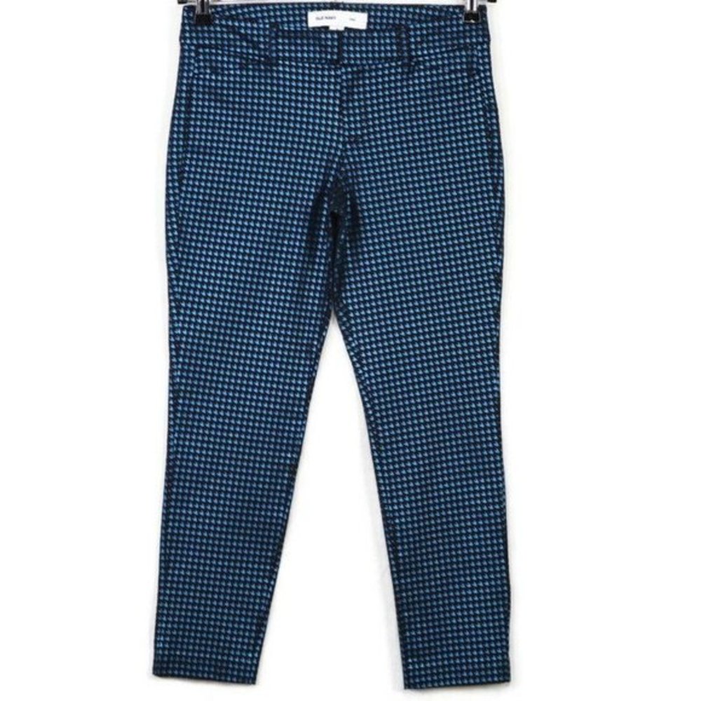 Old‎ Navy Pixie Ankle Pants Black Blue Foil Houndstooth Stretch 4
